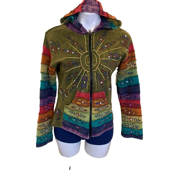 Rising International Rainbow Accented Embroidered Painted Hoodie - Picture 1 of 4